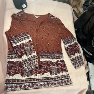 NWT Lucky Brand Bohemian Floral Boarder Print Peasant Top Size small170
